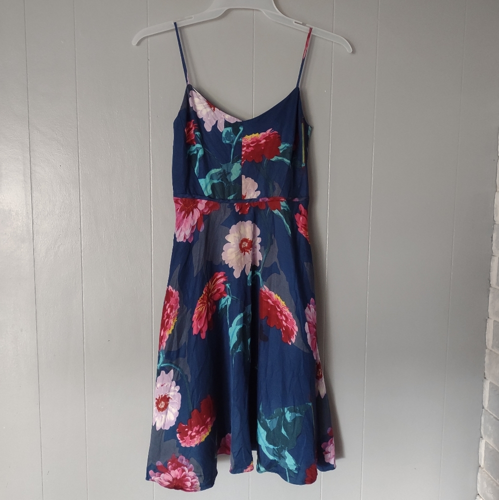 Banana Republic Women's Linen and Cotton Blend Blue Floral Strappy Dress Size 2